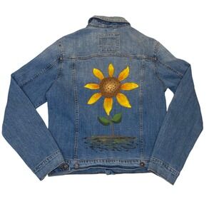 Goodfellow Denim Jacket Hand Painted Sunflower Custom Jean Jacket Medium